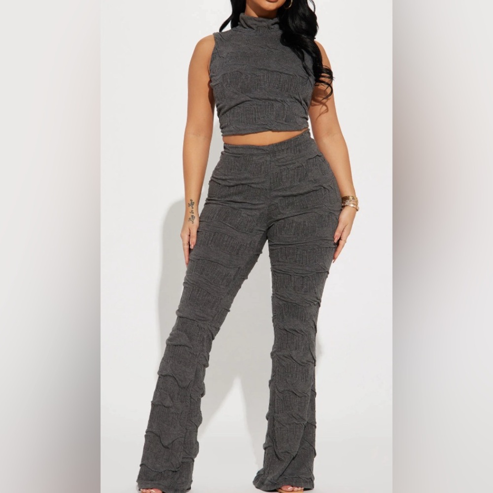 Willow Textured Pant Set - Charcoal, Sz. M